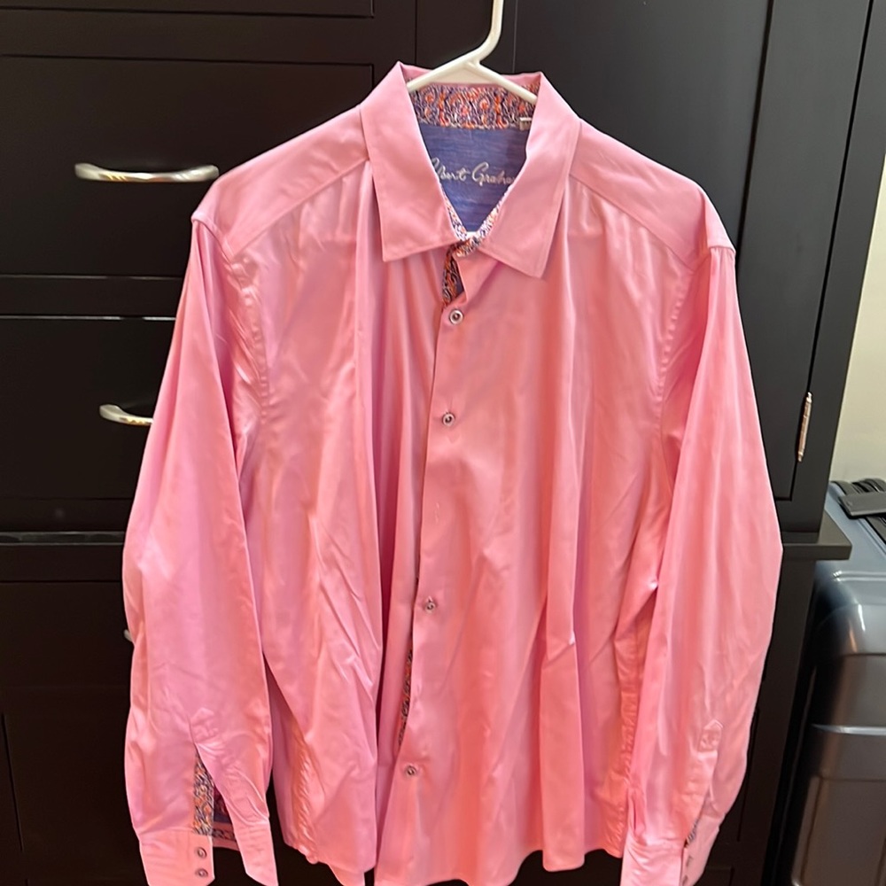 Robert Graham 2XL Mens long Sleeve dress shirt with collar and wrist design Pink